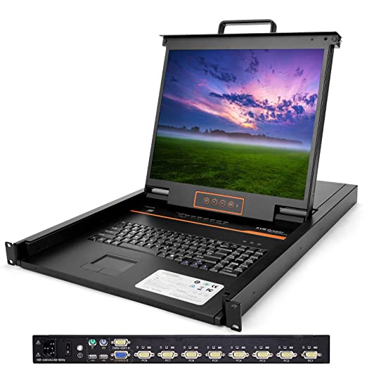 8-Port VGA Rack Mount KVM Console, 19" Rackmount Monitor and Keyboard, 1U