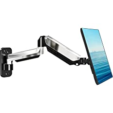 [AMA001] MOUNTUP Monitor Wall Mount, Fully Adjustable Polished Aluminium Gas Spring Single Monitor Arm for Max 32 Inch Flat Curved Computer Screen, Swivel Monitor Stand Hold 3.3-17.6lbs, Fit VESA 75x75&100x100