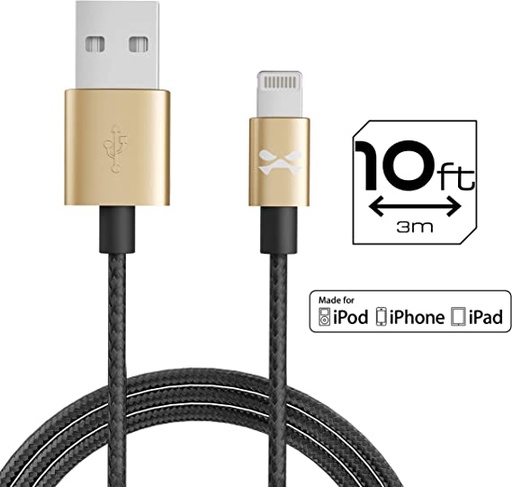 [DC-GHOSTEK-IPH-10FT-GOLD] GHOSTEK NRGLINE 10FT MFI LIGHTNING CABLE GOLD