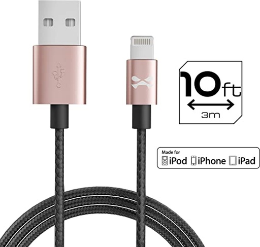 [DC-GHOSTEK-IPH-10FT-ROSE] GHOSTEK NRGLINE 10FT MFI LIGHTNING CABLE ROSE GOLD