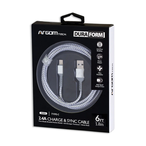 [ARG-CB-0025WT] Argom Dura Form Type-C to USB 2.0 NYLON BRAIDED 6FT (WHITE)